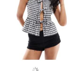 Miss Selfridge Poplin Tie Front ASOS Black and White Gingham Tie-Front Top